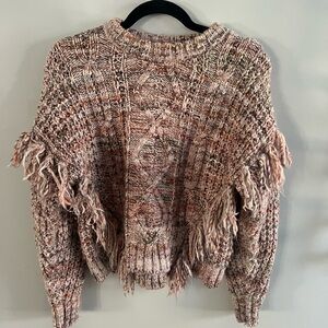 Joie Cable Knit Fringe Sweater - Blush Multi